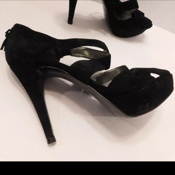 Guess black suede‎ high heels sandals open toe platform Sz 9 1/2 - Picture 5 of 9